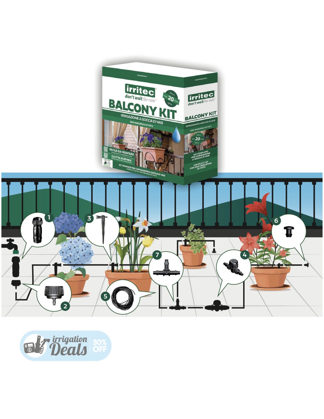 Irritec Balcony Kit Drip irrigation for potted plants - Stock Prices!